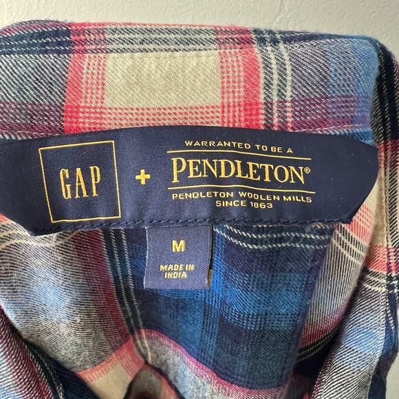 GAP Pendleton Blue White Top Plaid Long Sleeve Collared Pockets Button Up Size M - Picture 7 of 7